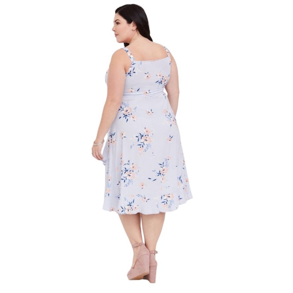 Torrid Light Blue Floral Wrap Midi Dress - Plus Size - Picture 2 of 5
